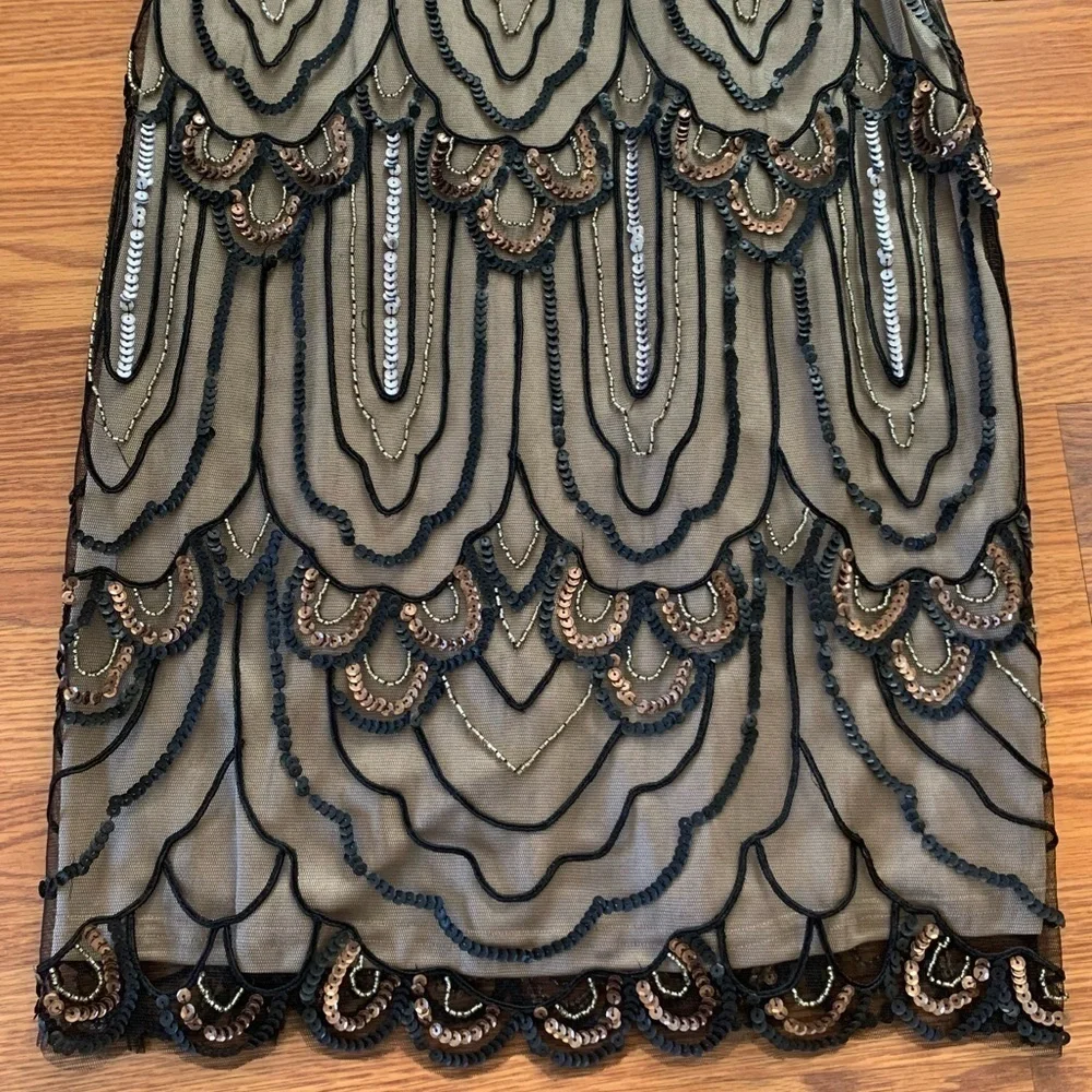 SUE WONG 4 Black Nude Beaded Sequin embellished Formal Cocktail dress